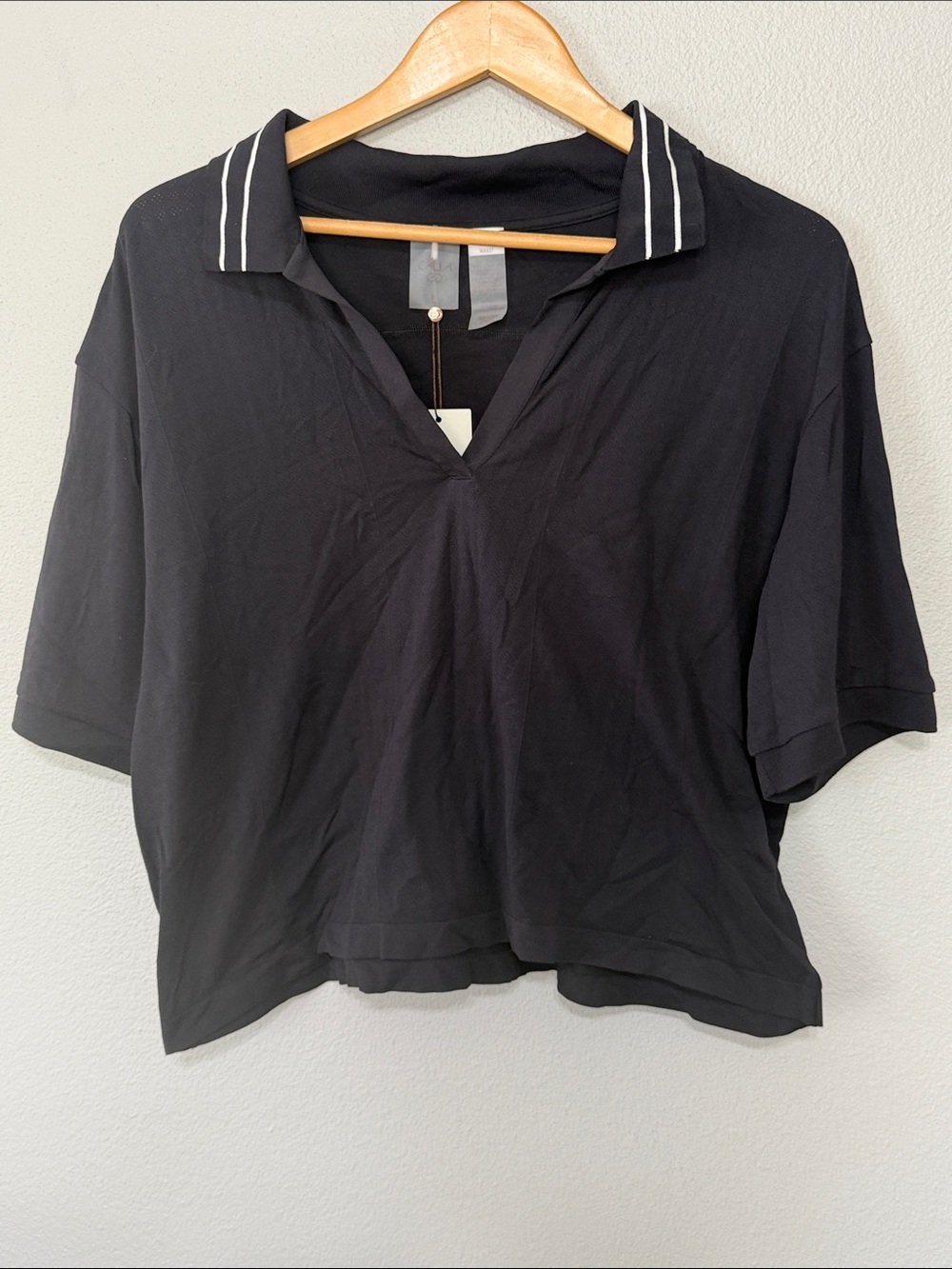 Calia Women's Black V-Neck Polo-Style Workout Top Odor Control Body Breathe